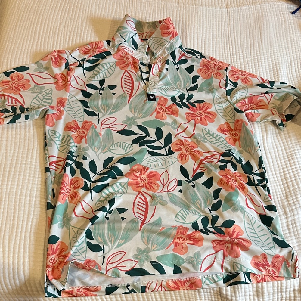 Bad Birdie size M men’s Tropical Floral Polo Shirt golf
